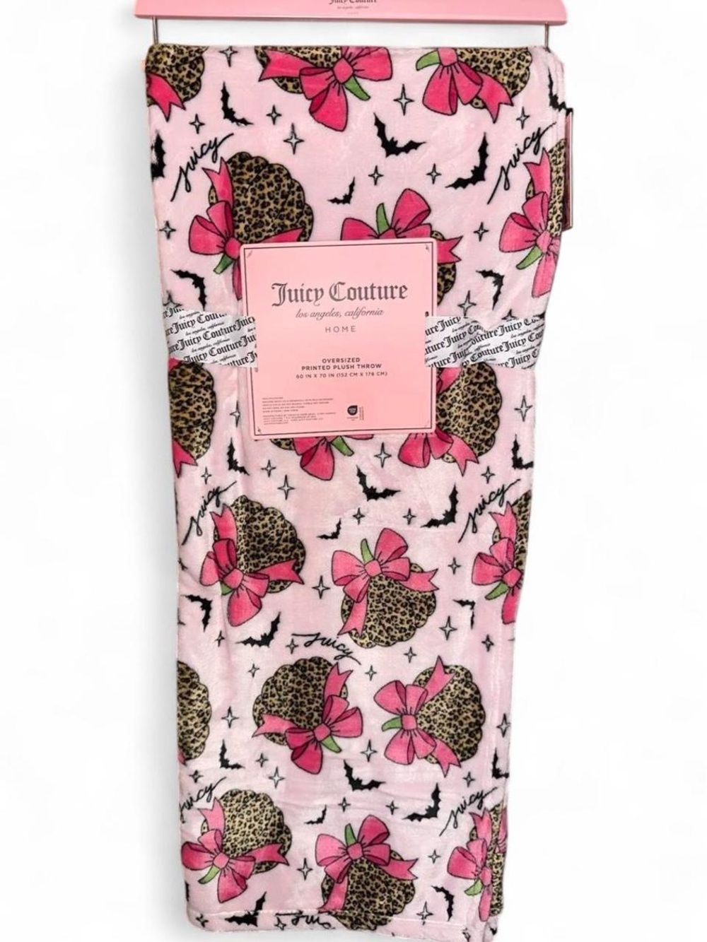 Juicy Couture Halloween Plush Throw Blanket, pink bows/leopard pumpkins/bats